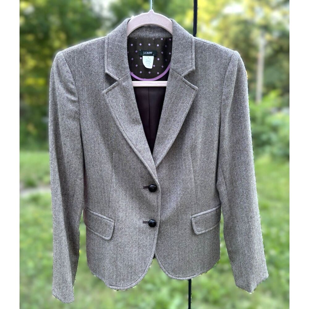 J.Crew Wool Brown Herringbone Blazer Jacket Size‎ 8 Brown Preppy Academia Y2K